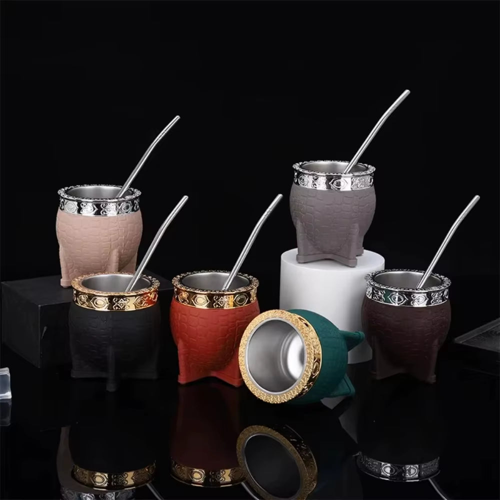 Hot Sale 260Ml Mate Cup Stainless Steel Double-Layer Insulated Cup Turtle Shell Texture Eggshell Cup Yerba Mate Tea