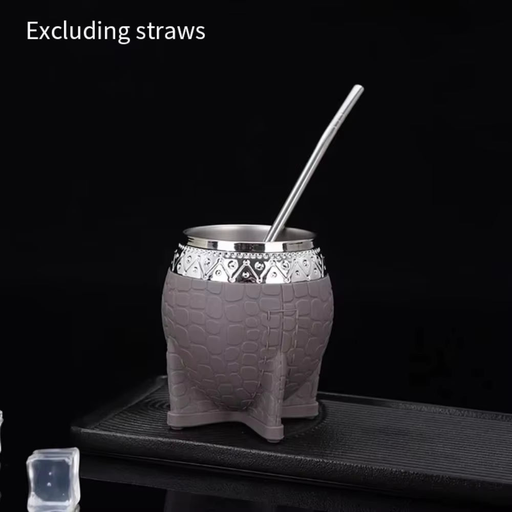 Hot Sale 260Ml Mate Cup Stainless Steel Double-Layer Insulated Cup Turtle Shell Texture Eggshell Cup Yerba Mate Tea