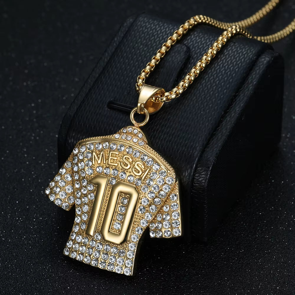 Lionel Messi 10 Jersey Pendant Chain Necklace for Men Boy Soccer Fan Football Hip Hop Jewelry Messi Accessories
