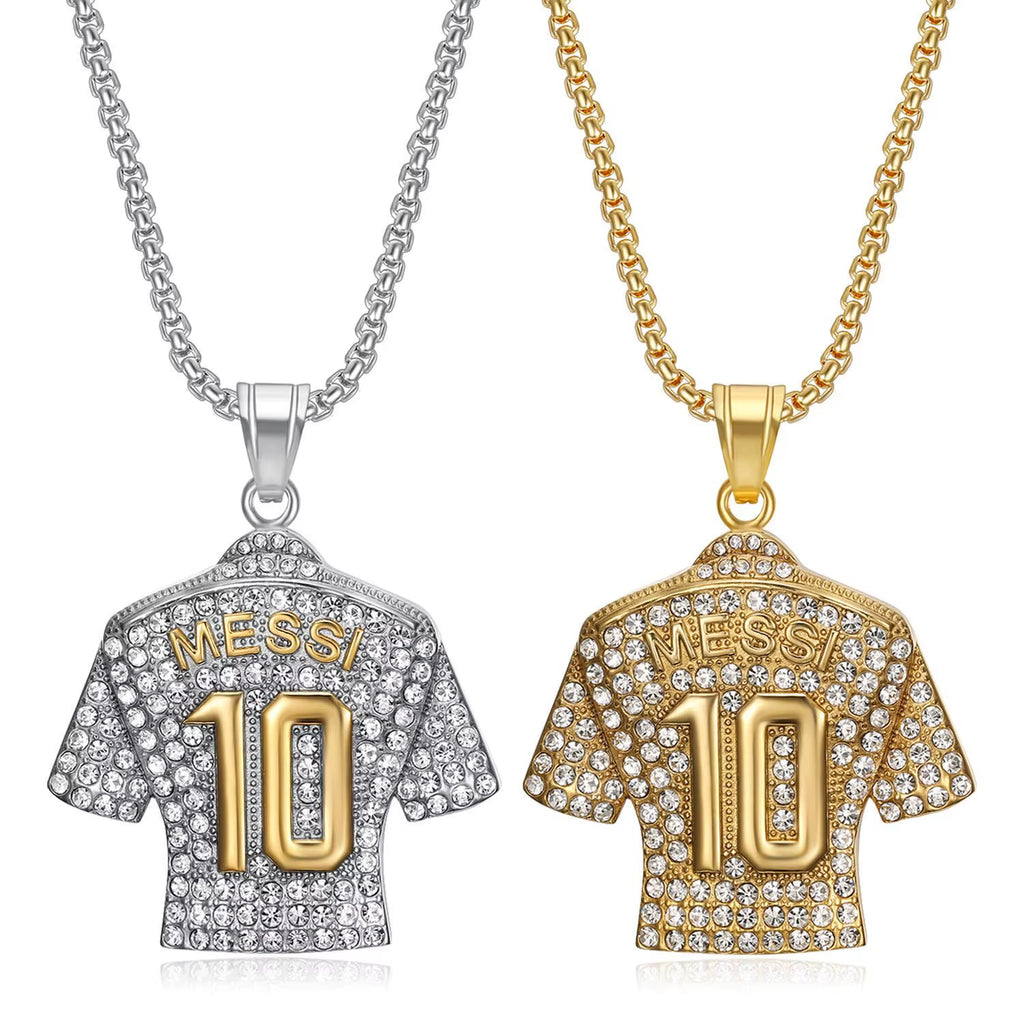 Lionel Messi 10 Jersey Pendant Chain Necklace for Men Boy Soccer Fan Football Hip Hop Jewelry Messi Accessories