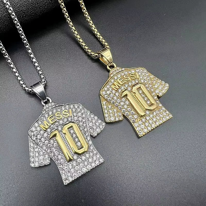 Lionel Messi 10 Jersey Pendant Chain Necklace for Men Boy Soccer Fan Football Hip Hop Jewelry Messi Accessories