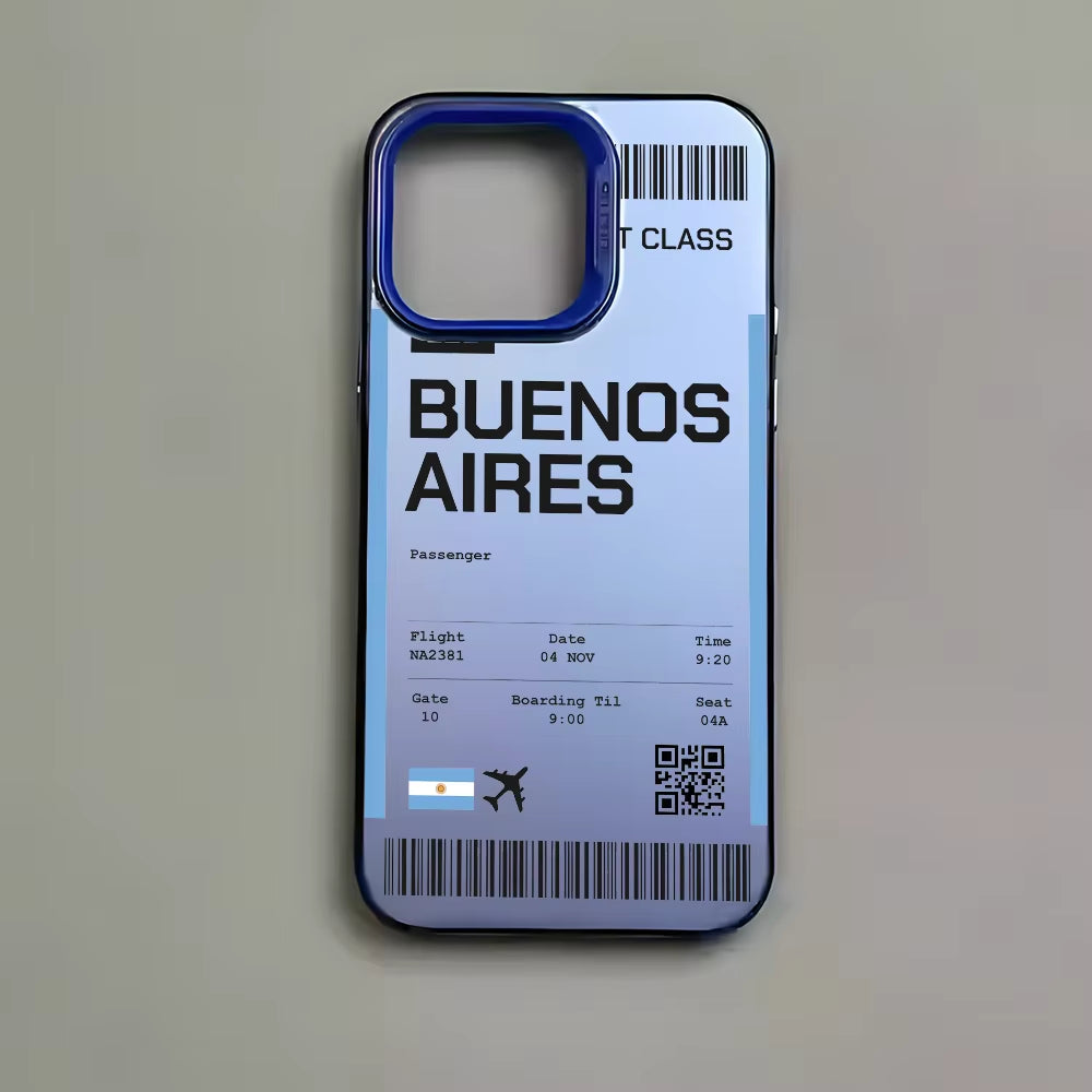 Argentina Board Pass Ticket Phone Case for Iphone 16 15 14 13 12 11 Pro Max Black Matte Multicolor Laser Metallic Aurora Funda