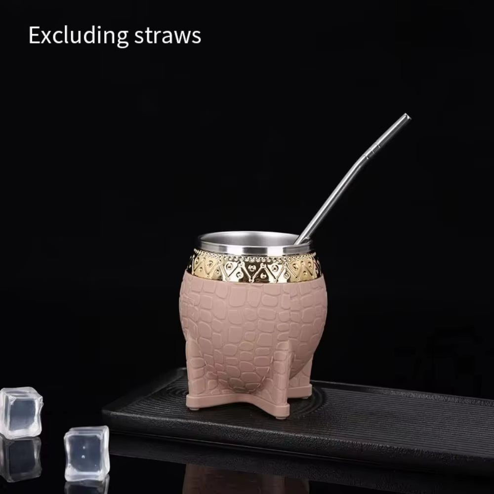 Hot Sale 260Ml Mate Cup Stainless Steel Double-Layer Insulated Cup Turtle Shell Texture Eggshell Cup Yerba Mate Tea