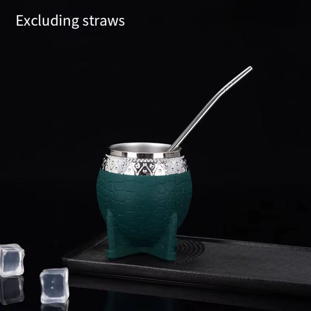Hot Sale 260Ml Mate Cup Stainless Steel Double-Layer Insulated Cup Turtle Shell Texture Eggshell Cup Yerba Mate Tea