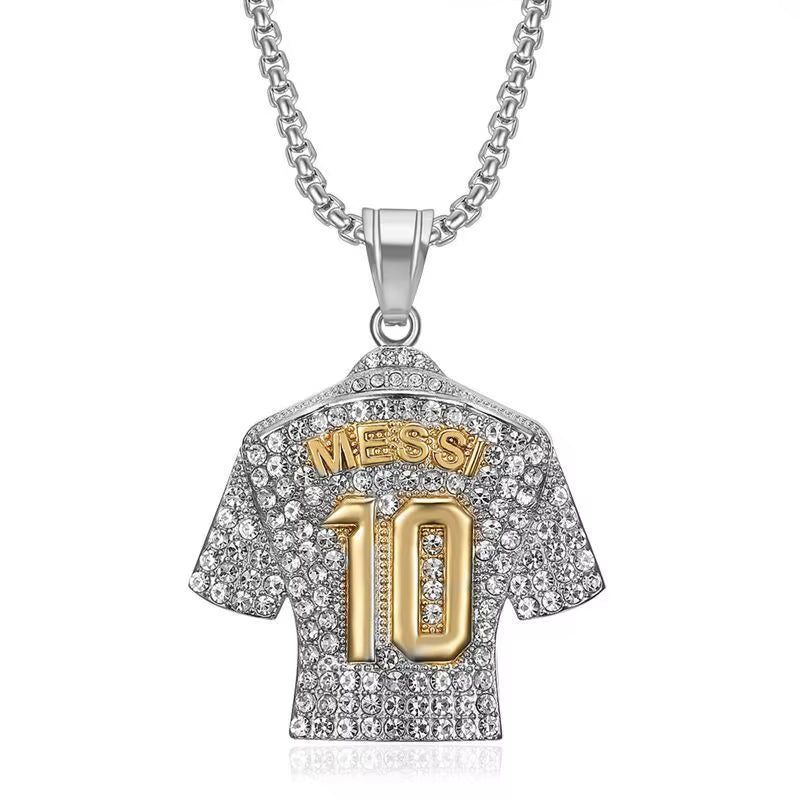 Lionel Messi 10 Jersey Pendant Chain Necklace for Men Boy Soccer Fan Football Hip Hop Jewelry Messi Accessories