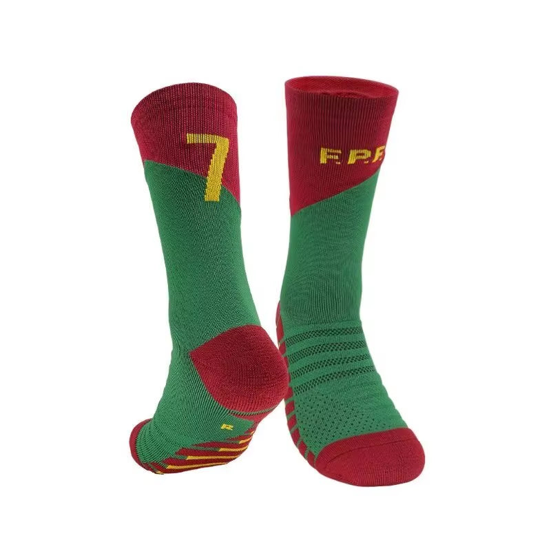 Children National Team Youth Professional Soccer Football Socks Messi Ronaldo Soccer Sock Kids above Knee Long Breathable Sock