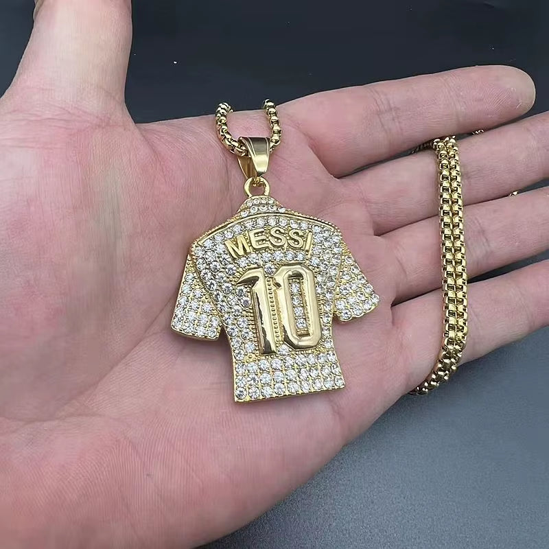 Lionel Messi 10 Jersey Pendant Chain Necklace for Men Boy Soccer Fan Football Hip Hop Jewelry Messi Accessories