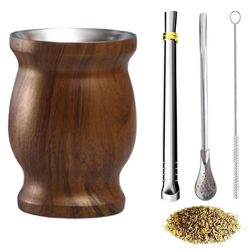 8Oz Yerba Mate Cup Set Double Wall 304 Stainless Steel Mate Gourd Heat Insulated Mug with 2 Straws and Cleaning Brush for Drinks
