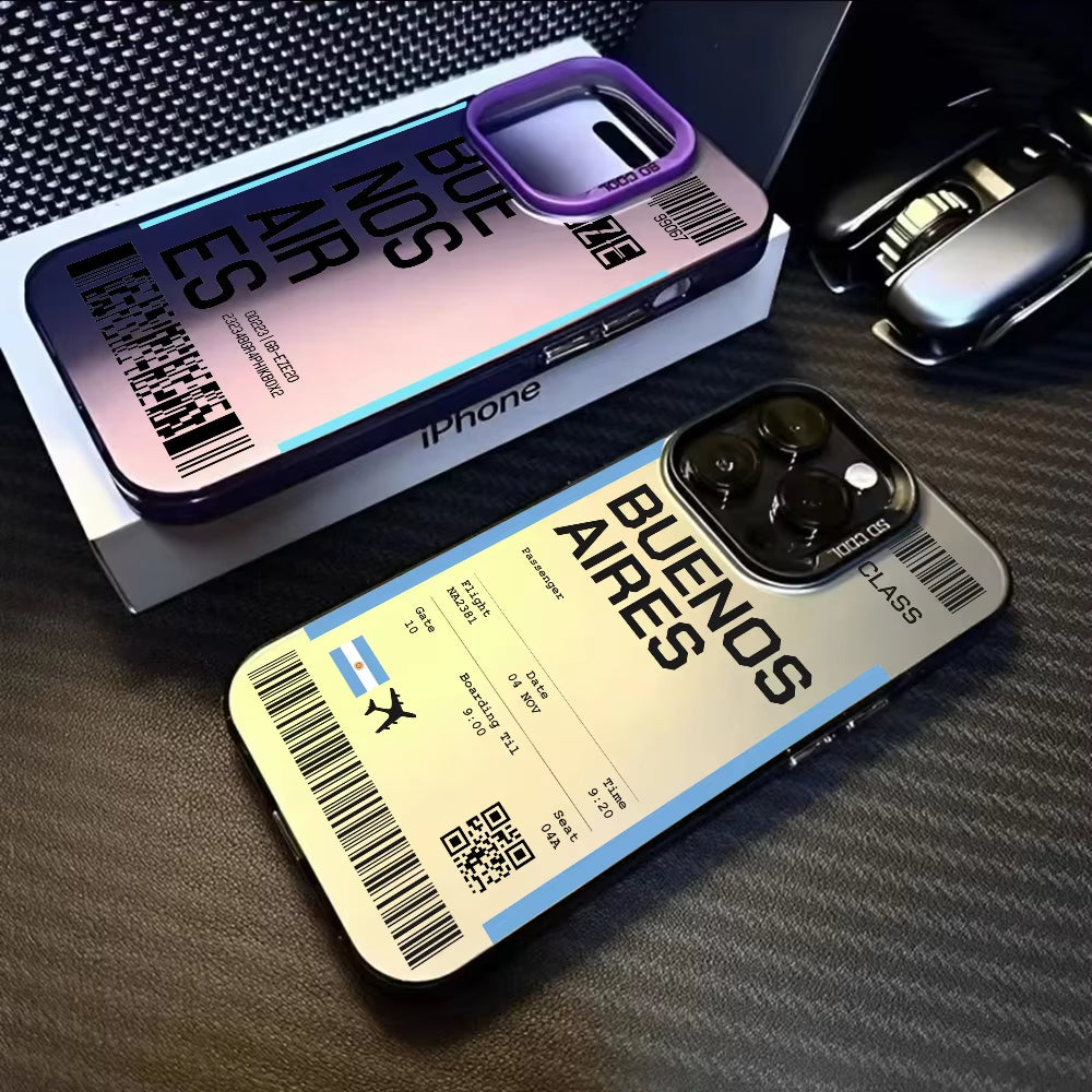 Argentina Board Pass Ticket Phone Case for Iphone 16 15 14 13 12 11 Pro Max Black Matte Multicolor Laser Metallic Aurora Funda