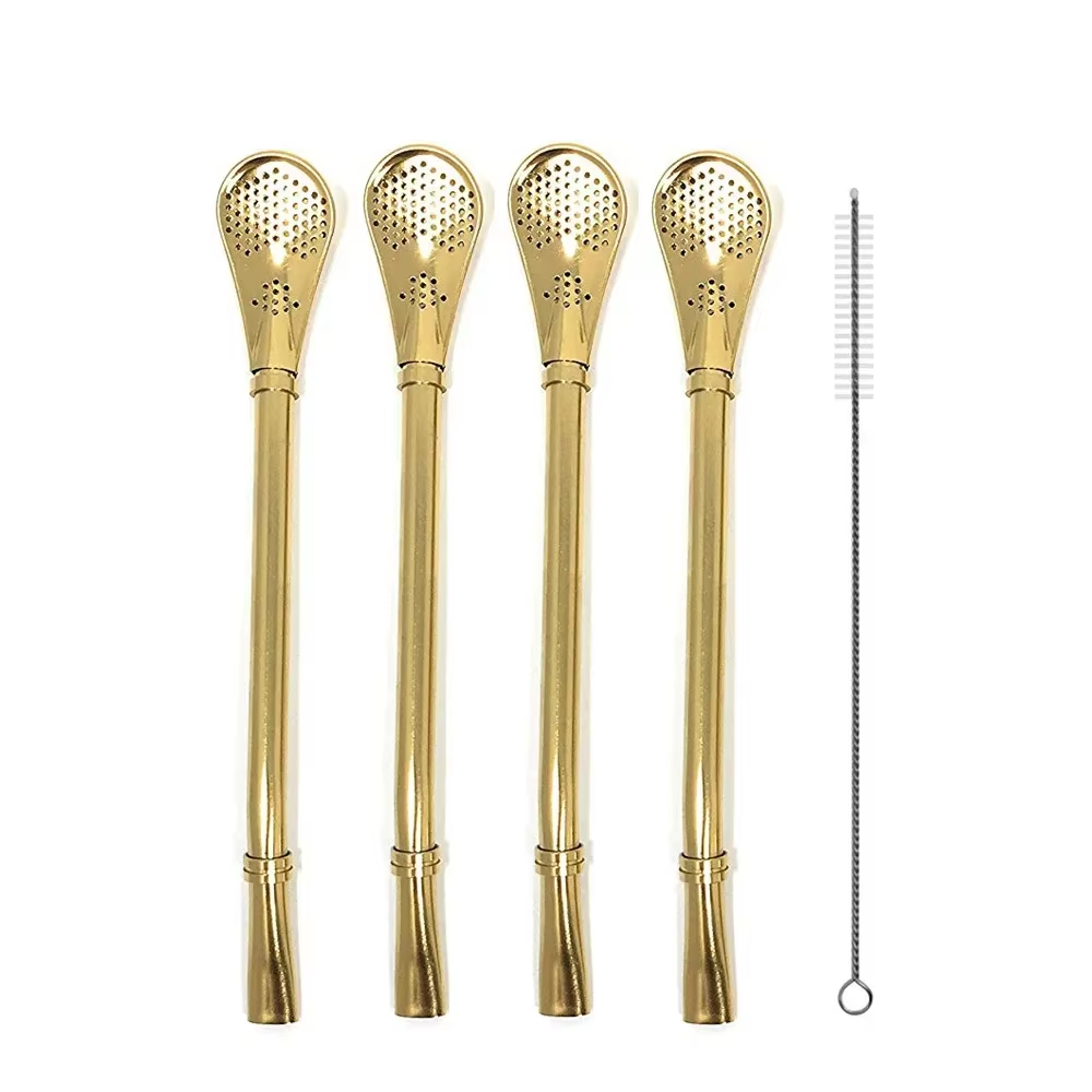 Pack 4 Bombillas Acero Inoxidable para Mate + Limpiador