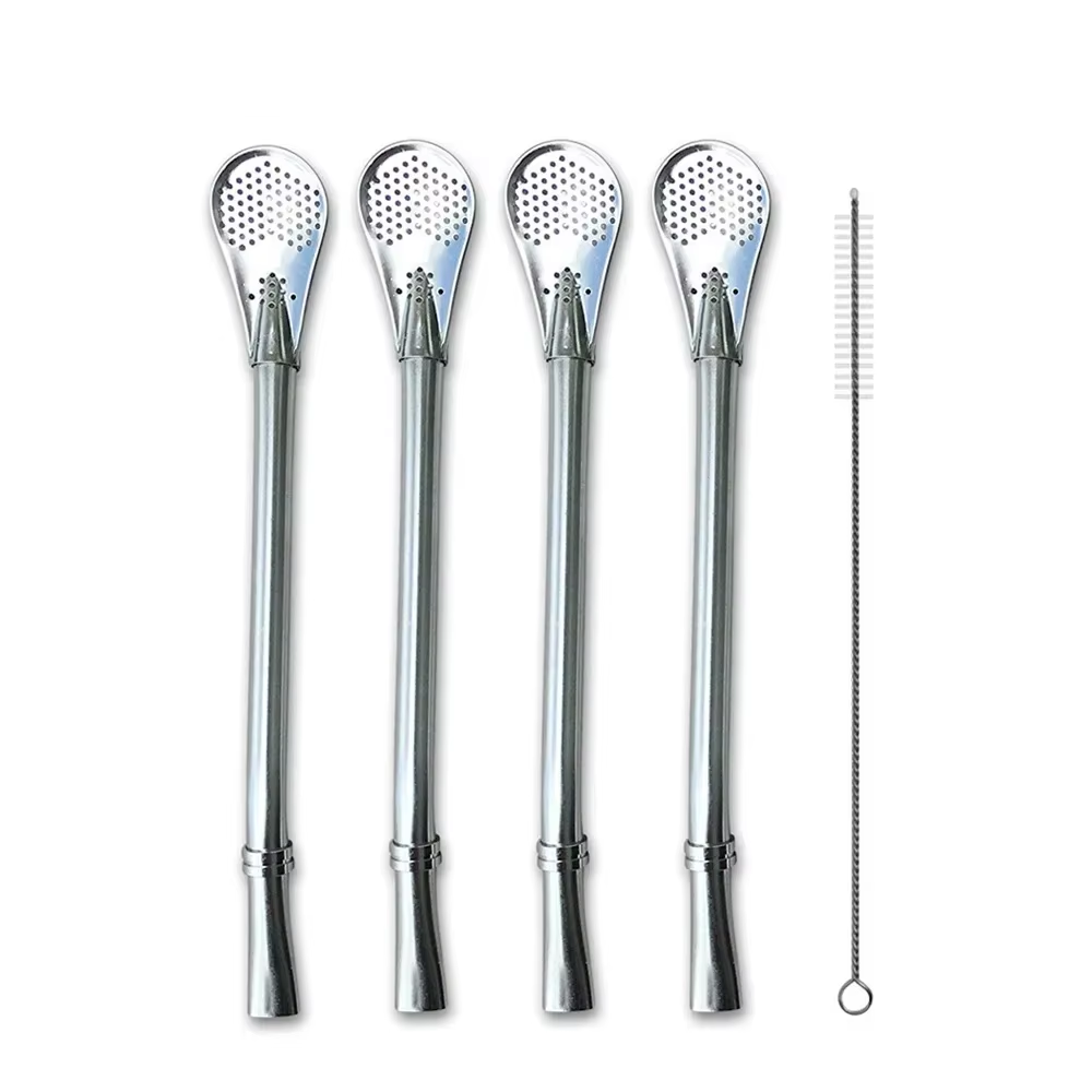 Pack 4 Bombillas Acero Inoxidable para Mate + Limpiador