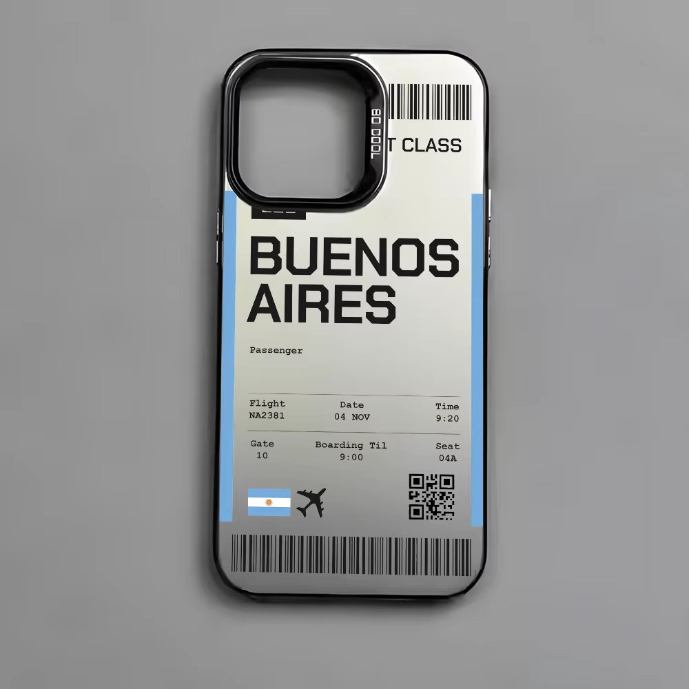 Argentina Board Pass Ticket Phone Case for Iphone 16 15 14 13 12 11 Pro Max Black Matte Multicolor Laser Metallic Aurora Funda