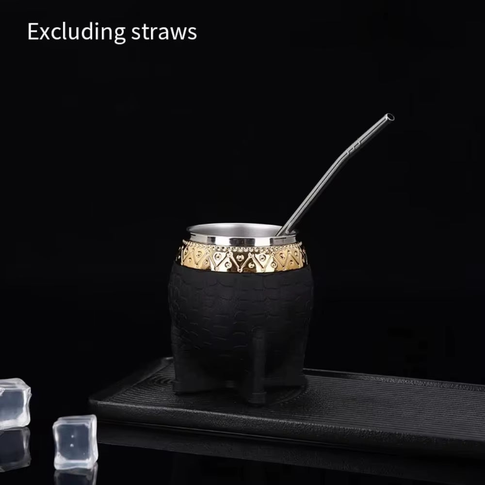 Hot Sale 260Ml Mate Cup Stainless Steel Double-Layer Insulated Cup Turtle Shell Texture Eggshell Cup Yerba Mate Tea