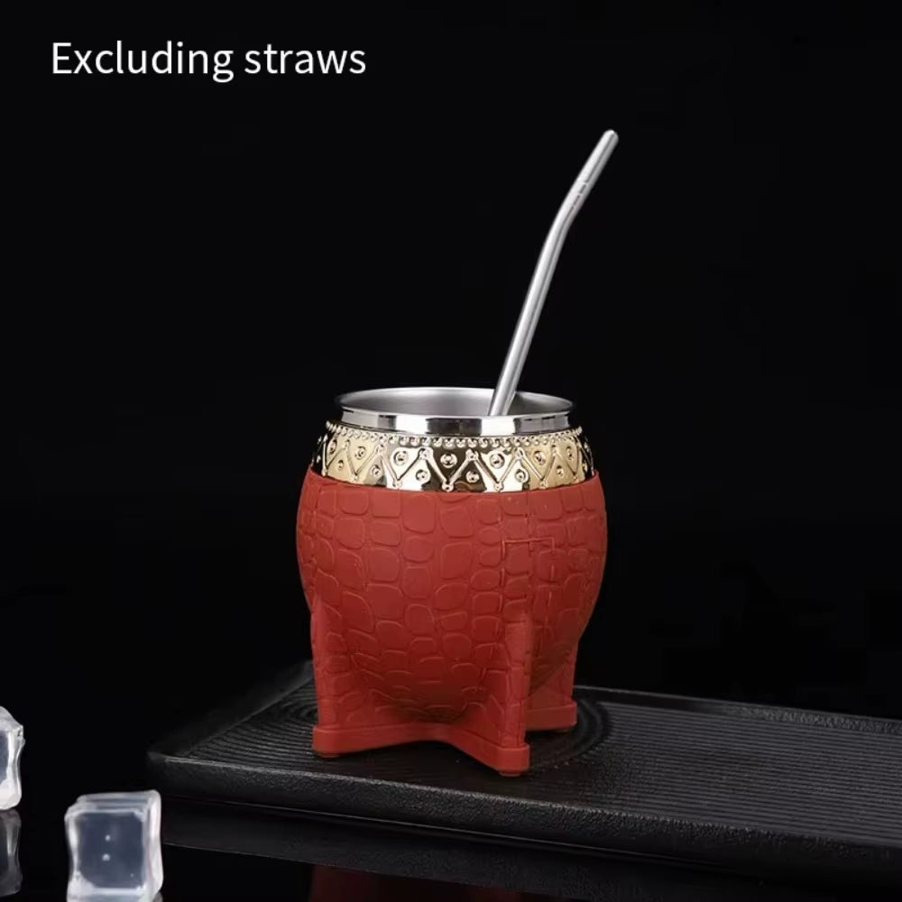 Hot Sale 260Ml Mate Cup Stainless Steel Double-Layer Insulated Cup Turtle Shell Texture Eggshell Cup Yerba Mate Tea
