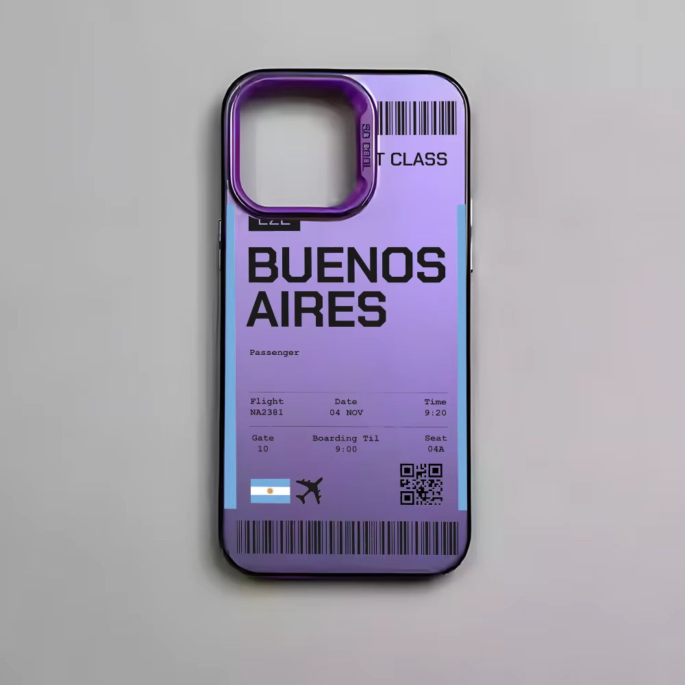 Argentina Board Pass Ticket Phone Case for Iphone 16 15 14 13 12 11 Pro Max Black Matte Multicolor Laser Metallic Aurora Funda