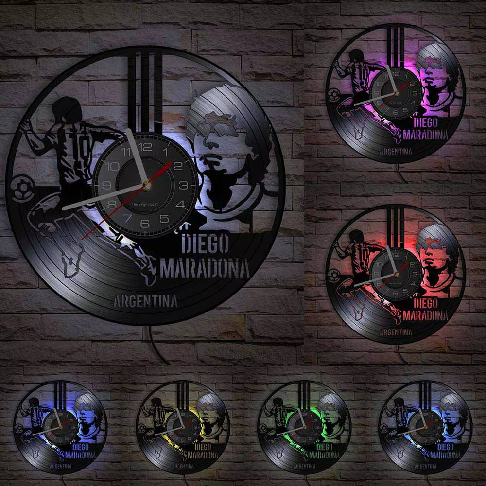The King 10 Vinyl Record Wall Clock Argentina Football Player Diego Vinyl Clock the Unstoppable Force Legend for Football Fans