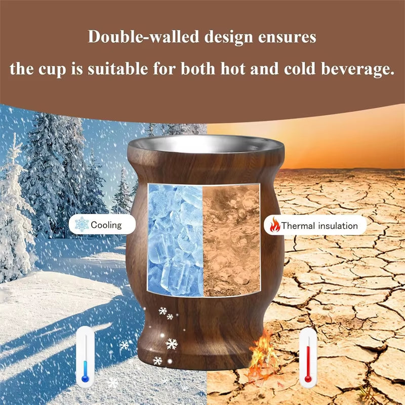 8Oz Yerba Mate Cup Set Double Wall 304 Stainless Steel Mate Gourd Heat Insulated Mug with 2 Straws and Cleaning Brush for Drinks