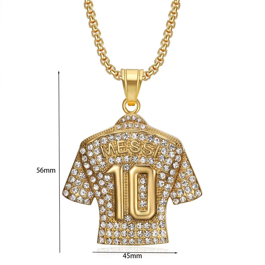 Lionel Messi 10 Jersey Pendant Chain Necklace for Men Boy Soccer Fan Football Hip Hop Jewelry Messi Accessories