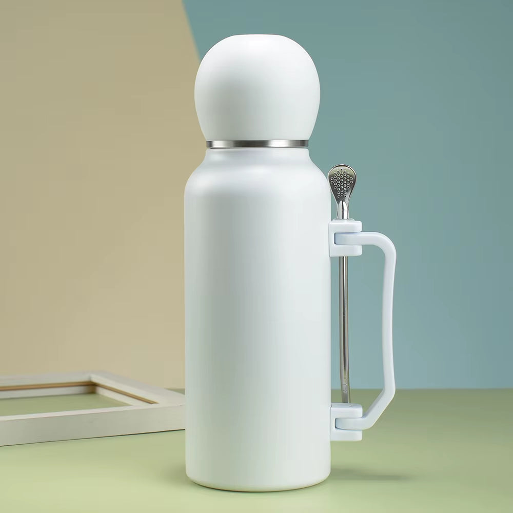 1300Ml Insulated Bottle for Yerba Mate, Double-Walled Yerba Mate Thermos W/ Detachable Cup & Bombilla Straw Combo Set - Portable