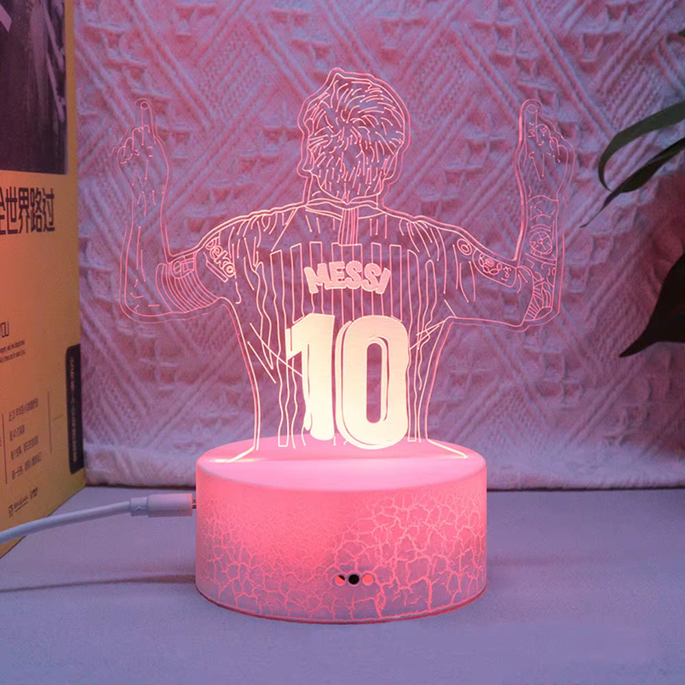 3D Illusion Night Light Messi 7 Color/16 Color Gradient Touch Switch LED Night Light Table Lamp (Crackle White)