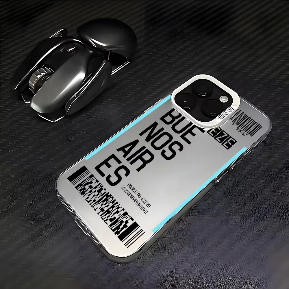 Argentina Board Pass Ticket Phone Case for Iphone 16 15 14 13 12 11 Pro Max Black Matte Multicolor Laser Metallic Aurora Funda