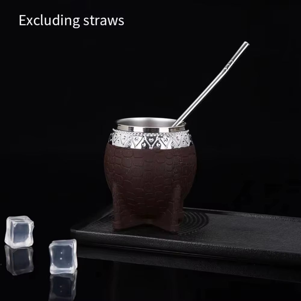 Hot Sale 260Ml Mate Cup Stainless Steel Double-Layer Insulated Cup Turtle Shell Texture Eggshell Cup Yerba Mate Tea
