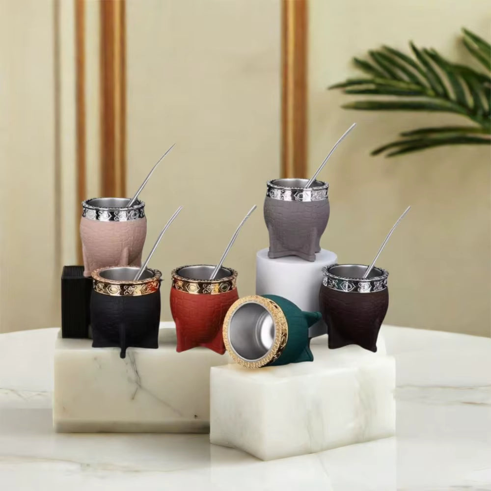Hot Sale 260Ml Mate Cup Stainless Steel Double-Layer Insulated Cup Turtle Shell Texture Eggshell Cup Yerba Mate Tea