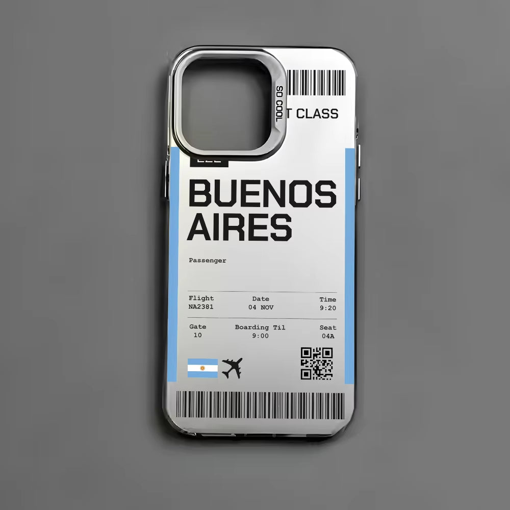 Argentina Board Pass Ticket Phone Case for Iphone 16 15 14 13 12 11 Pro Max Black Matte Multicolor Laser Metallic Aurora Funda